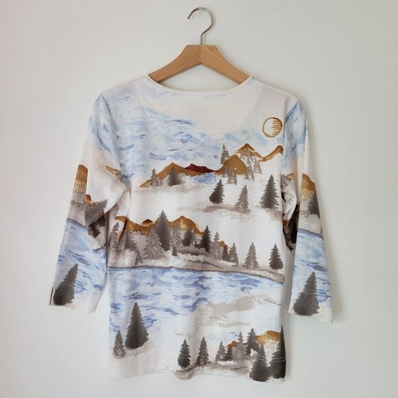 Christopher & Banks Bear Canoe Scenic Print 3/4 Sleeve Top Small - Picture 6 of 6